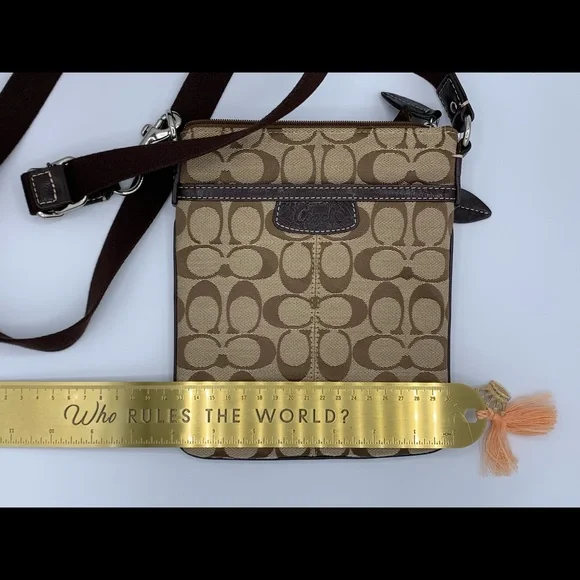 Coach Signature Print Taupe & Brown Adjustable Crossbody Bag - Picture 5 of 7